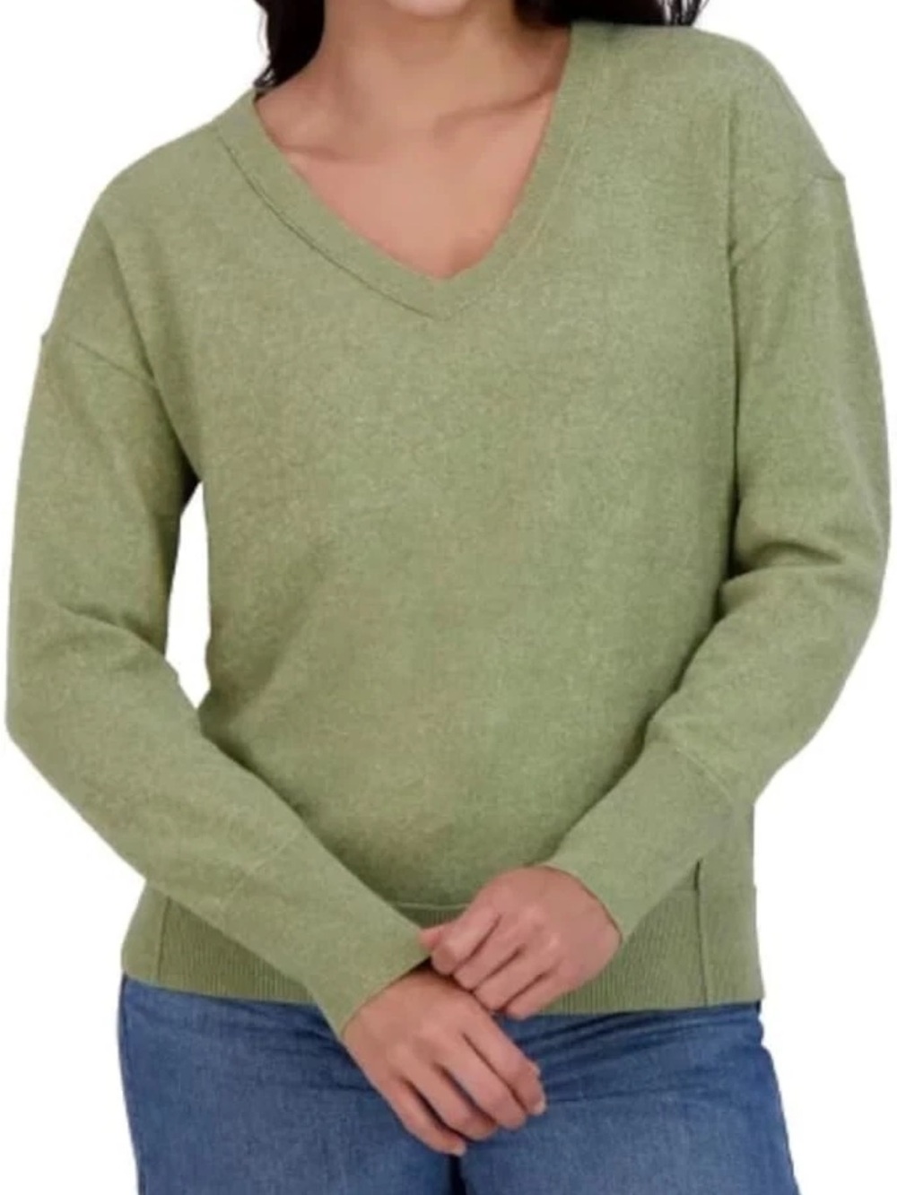 SOFT Lucky Brand Women's V-Neck Sweater in Sage Green M Olive
